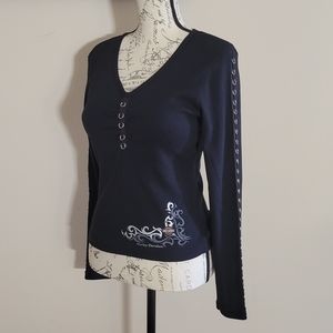 Harley Davidson Metal Ring Embellished Top Black S